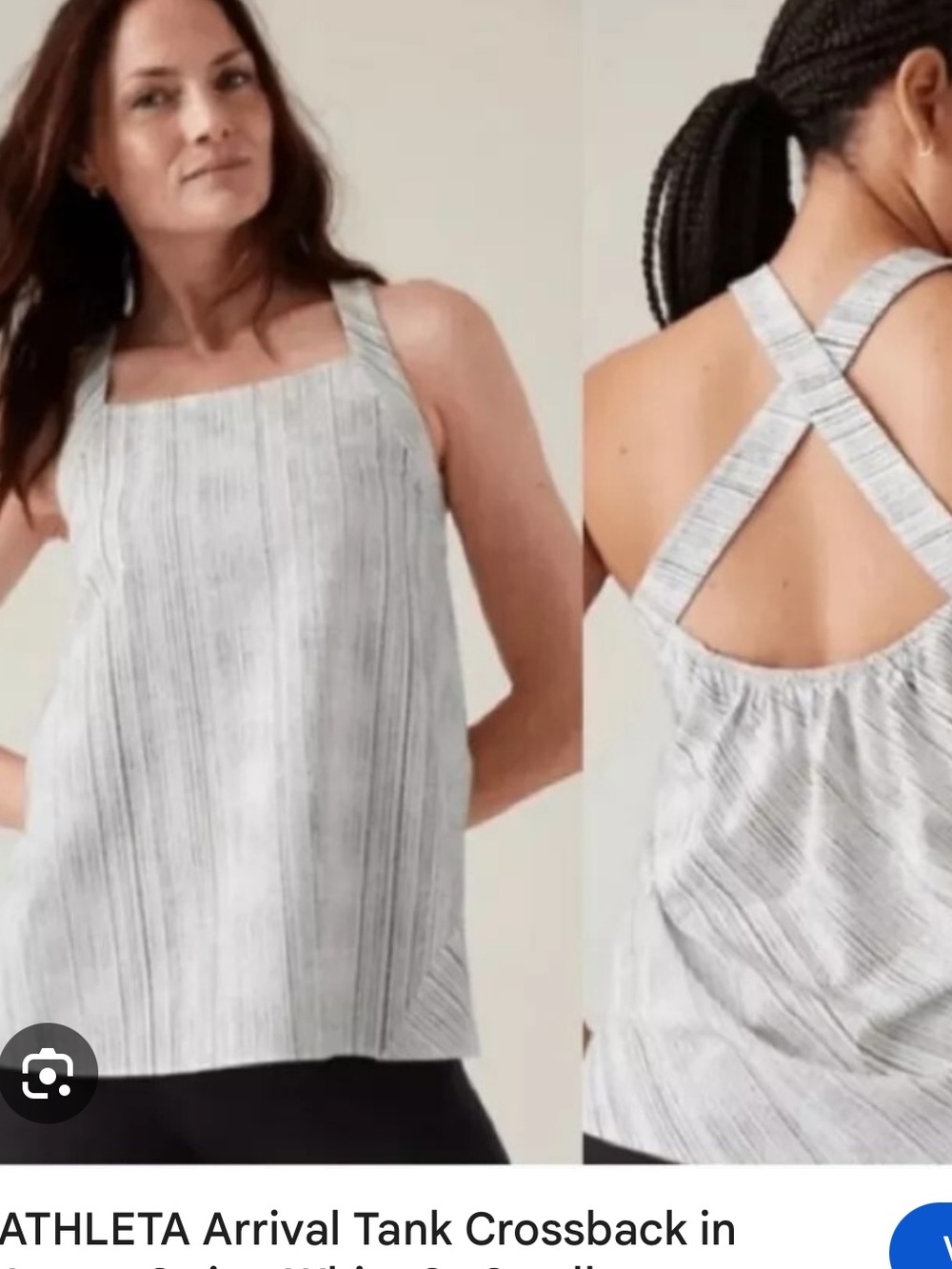 NWT Athleta Arrival Stripe Crossback Tank — White & Light Gray, Sz Medium
